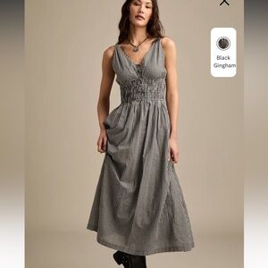 Lucky Brand V-Neck Smocked Waist Midi Dress